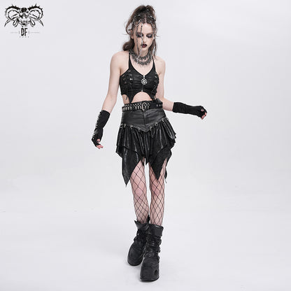 【IN STOCK】GOTHIC HANDKERCHIEF HEM SKIRT WITH FAUX LEATHER WAIST