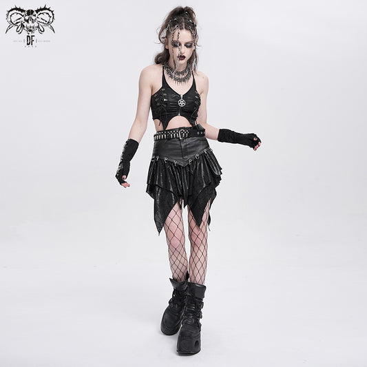 【IN STOCK】GOTHIC HANDKERCHIEF HEM SKIRT WITH FAUX LEATHER WAIST
