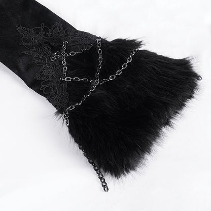 Gothic Vintage Faux Fur Trim Fitted Short Jacket