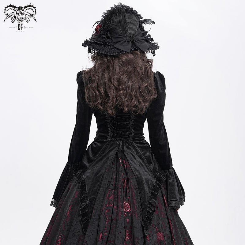 Gothic Lace-Up Victorian Blouse with Bell Sleeves & Ruffles
