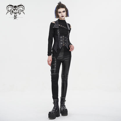 Women's Black Vest Back Lace Up Sleeveless Waistcoat