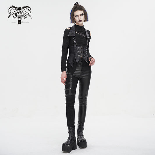 Women's Black Vest Back Lace Up Sleeveless Waistcoat