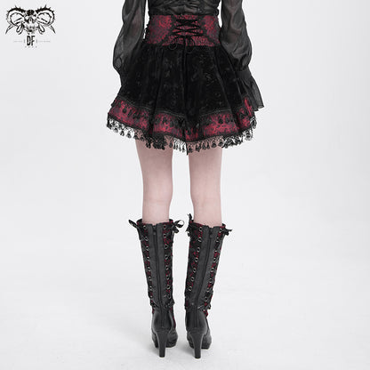 Gothic Lace-Up Velvet Skirt with Cross Accents
