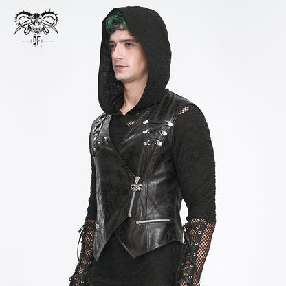 Men's Black Gothic Punk Tops Crossover Lace Up Sleeveless Shirt
