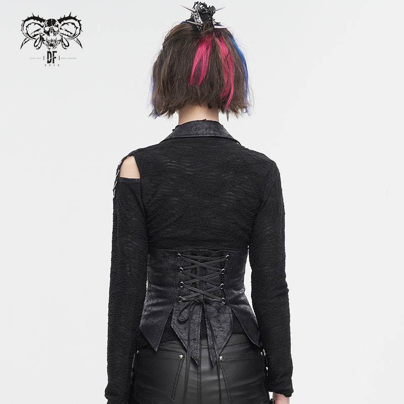 Women's Black Vest Back Lace Up Sleeveless Waistcoat