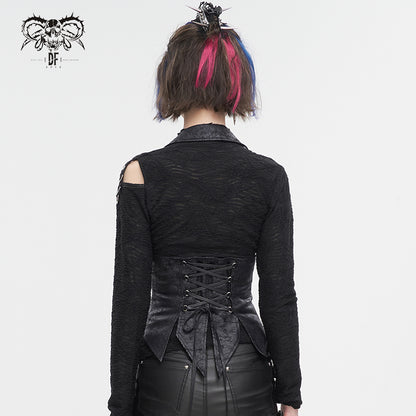 Women's Black Vest Back Lace Up Sleeveless Waistcoat