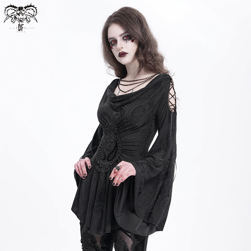 Gothic Cowl Neck Tunic with Embroidered Waist