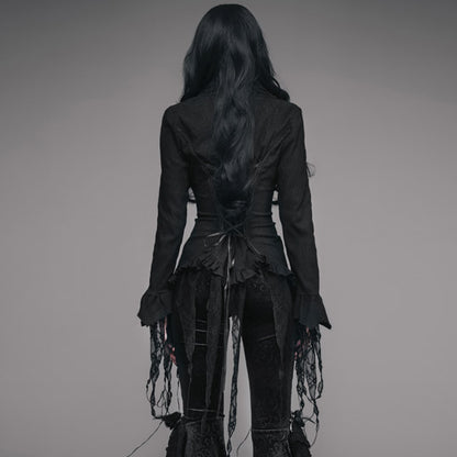 【IN STOCK】VINTAGE ELEGANT DEEP V BLOUSE/ GOTHIC LONG SLEEVE CHIFFON SHIRTS