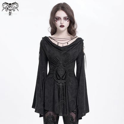 Gothic Cowl Neck Tunic with Embroidered Waist