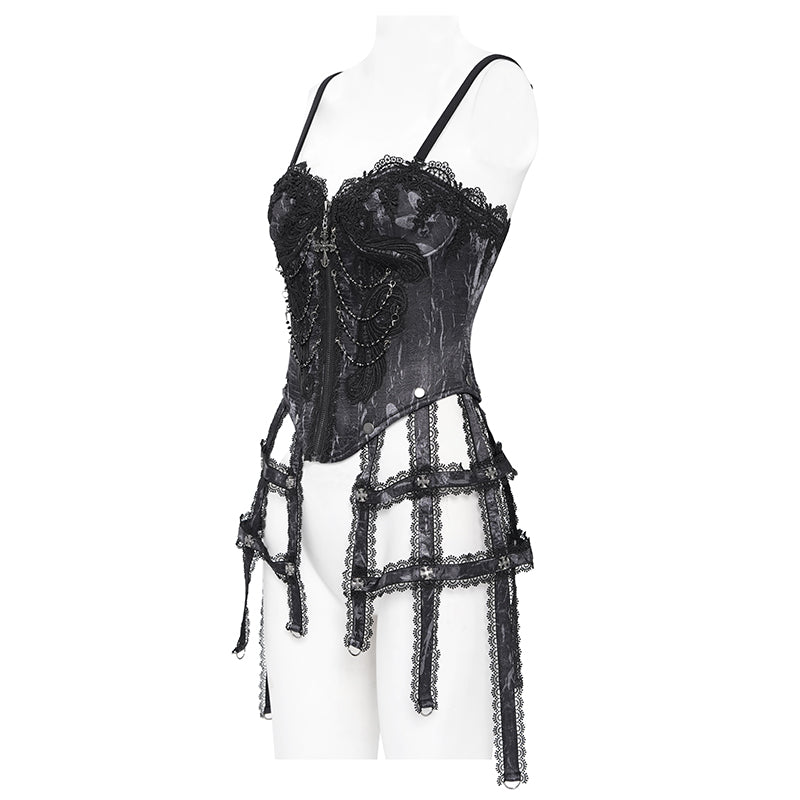 Gothic Fringed Iris One-Piece Bustle Corset