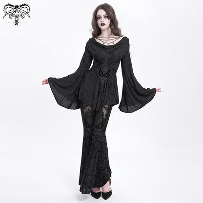 Gothic Cowl Neck Tunic with Embroidered Waist