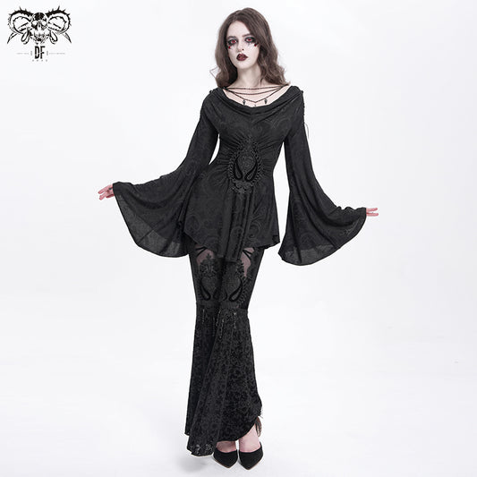 Gothic Cowl Neck Tunic with Embroidered Waist