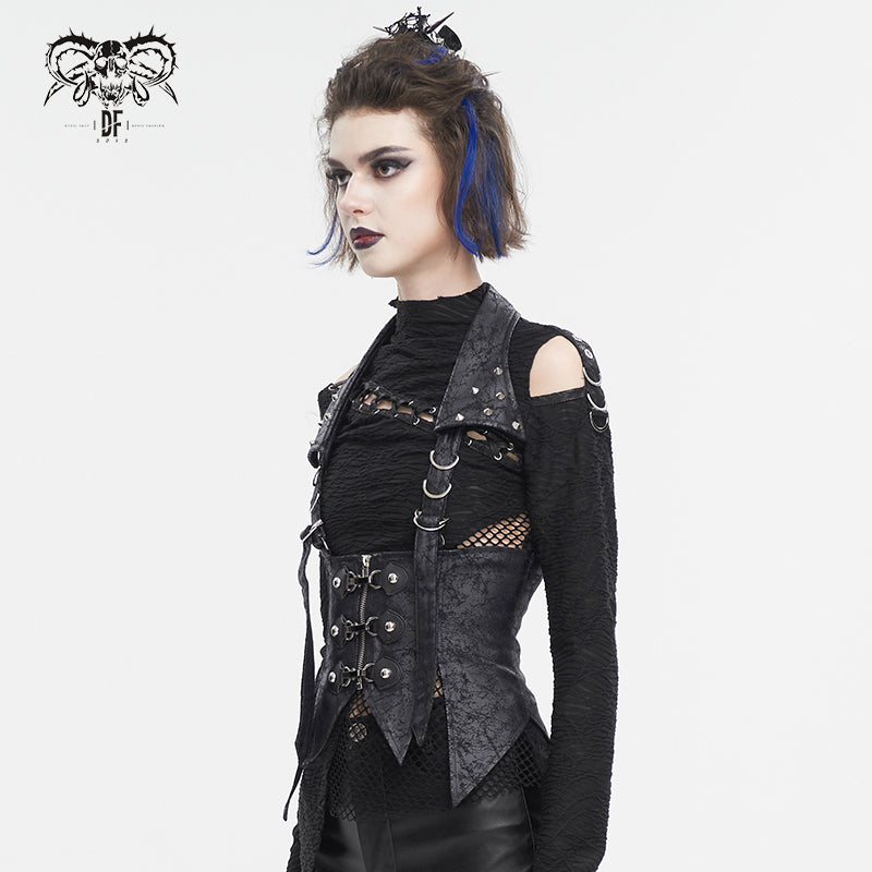 Women's Black Vest Back Lace Up Sleeveless Waistcoat