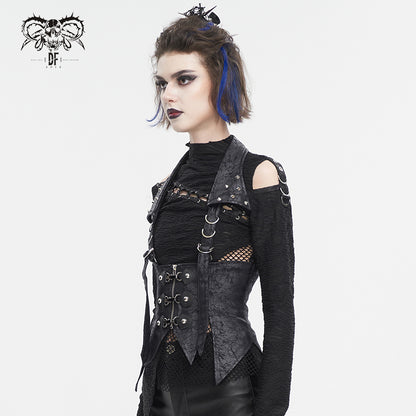 Women's Black Vest Back Lace Up Sleeveless Waistcoat