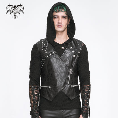 Men's Black Gothic Punk Tops Crossover Lace Up Sleeveless Shirt