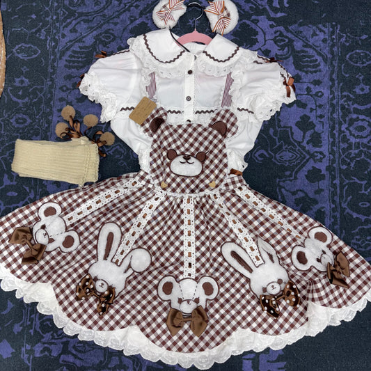 Sweet Lolita Bear Bunny SK+Blouse+KC+Leg Warmers Set