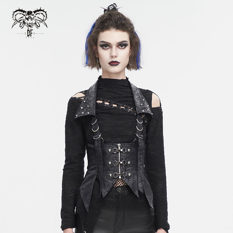 Women's Black Vest Back Lace Up Sleeveless Waistcoat