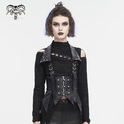 Women's Black Vest Back Lace Up Sleeveless Waistcoat