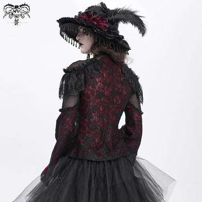 Gothic Blouse with Ruffled Lace and High Collar