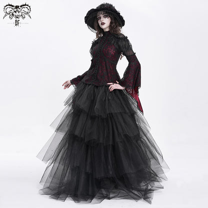 Gothic Blouse with Ruffled Lace and High Collar