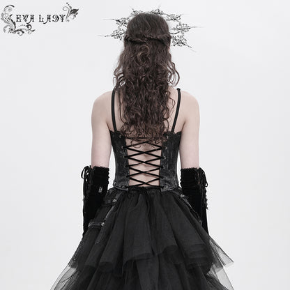 Gothic Fringed Iris One-Piece Bustle Corset