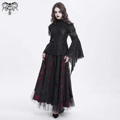 Gothic Blouse with Ruffled Lace and High Collar