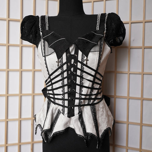 Blac&White Bat Corset with Removeable Sleeves