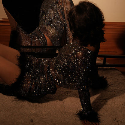 Black Crystal Ostrich Feather Set