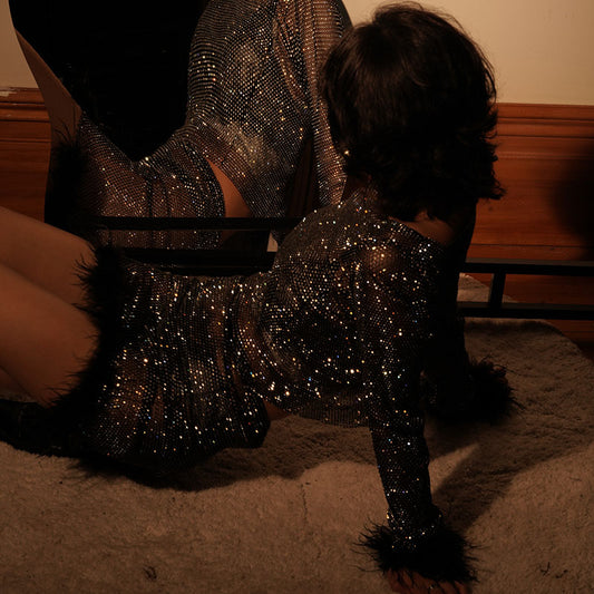 Black Crystal Ostrich Feather Set