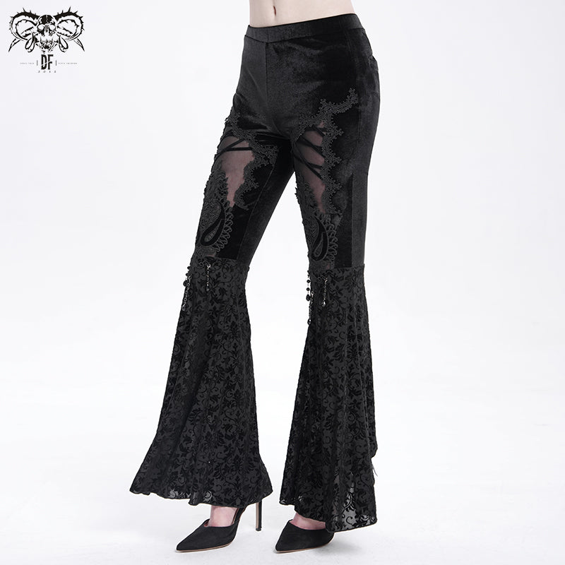 Gothic Lace Flare Pants with Mesh Panels