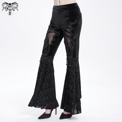 Gothic Lace Flare Pants with Mesh Panels