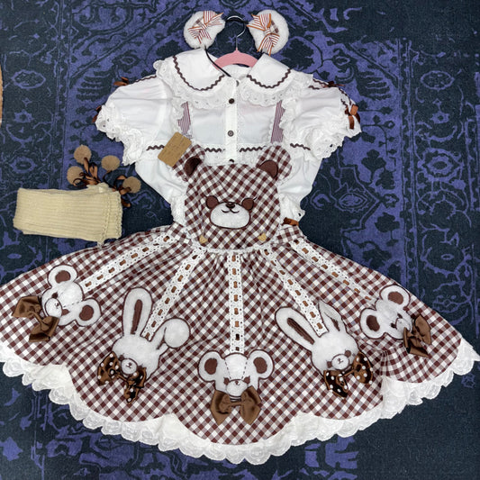Sweet Lolita Bear Bunny SK+Blouse+KC+Leg Warmers Set