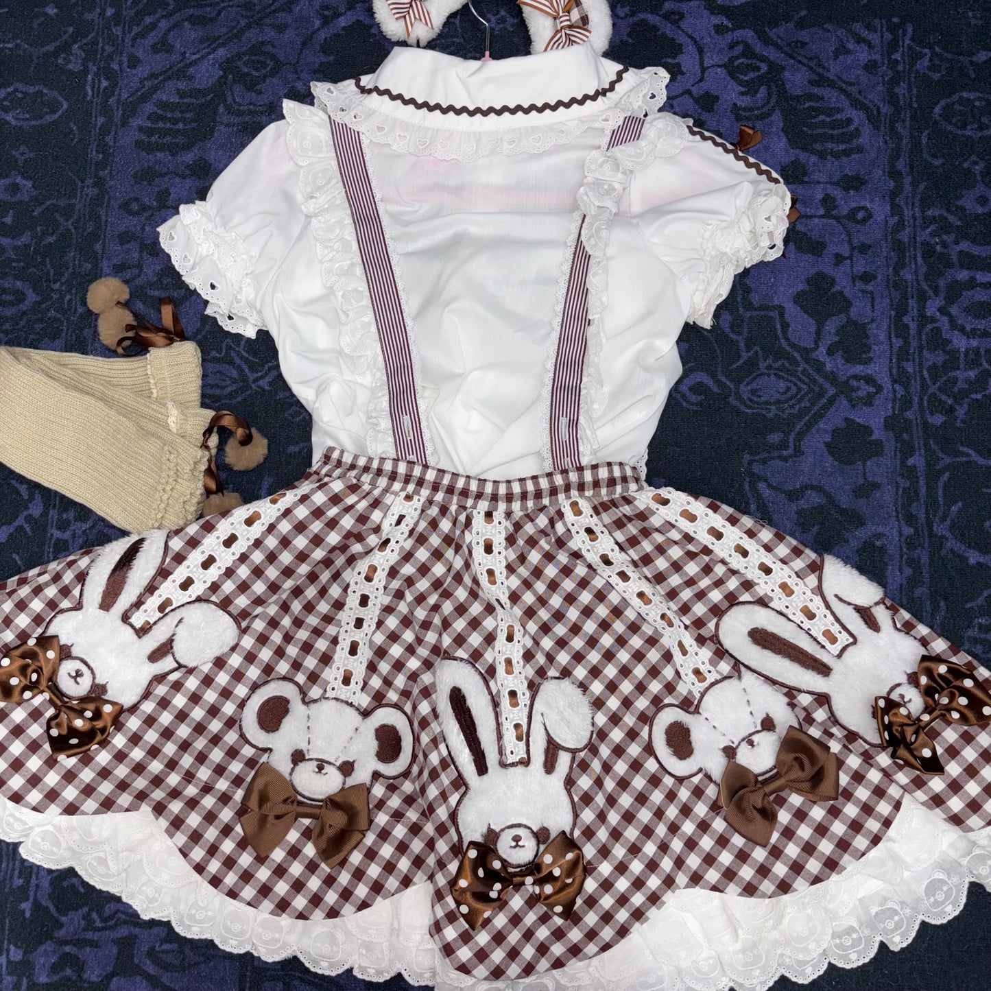 Sweet Lolita Bear Bunny SK+Blouse+KC+Leg Warmers Set