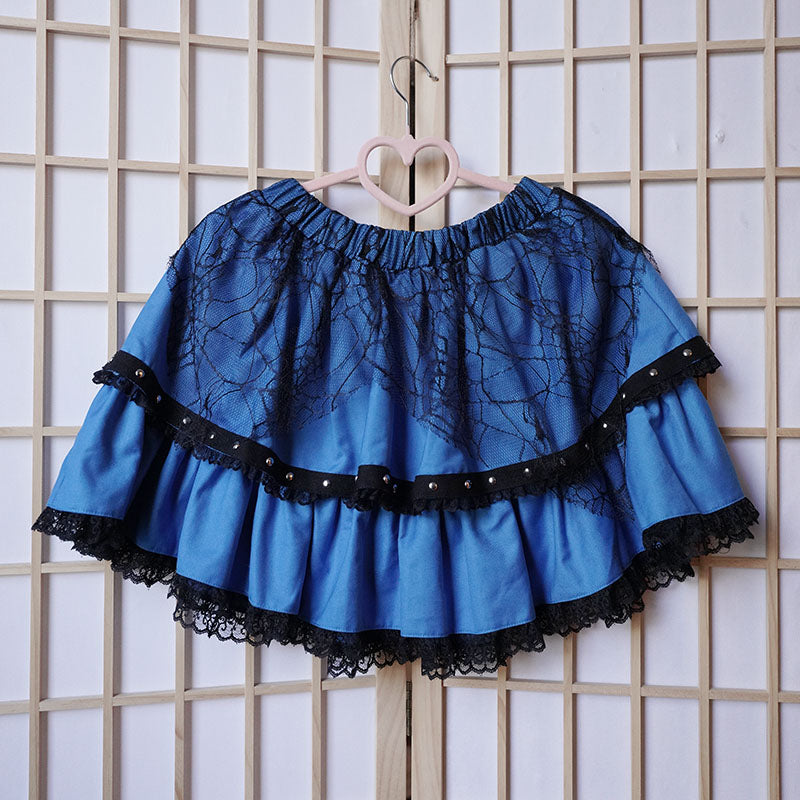 Cut-out Top and Cross Punk Skirt Blue Set